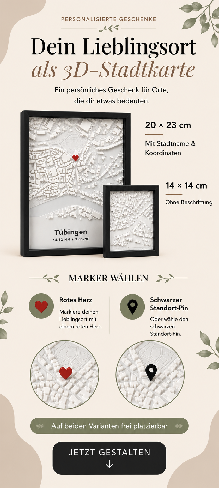 Dein Lieblingsort als 3D-Stadtkarte – personalisiertes Geschenk
