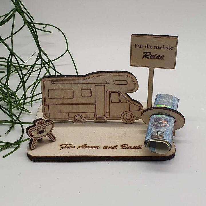 Geldgeschenk Wohnmobil als Steckbausatz aus Holz
