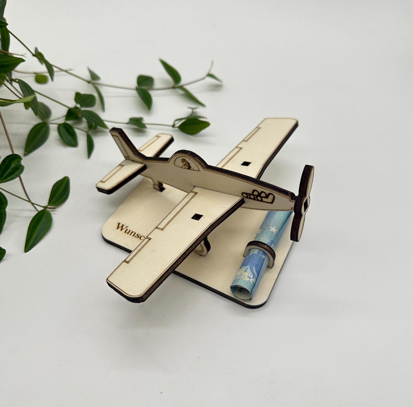 Personalisiertes Geldgeschenk Flugzeug aus Holz | Geschenk für Piloten, Flugbegeisterte | Geldschein-Halter für Flugschein, Rundflüge