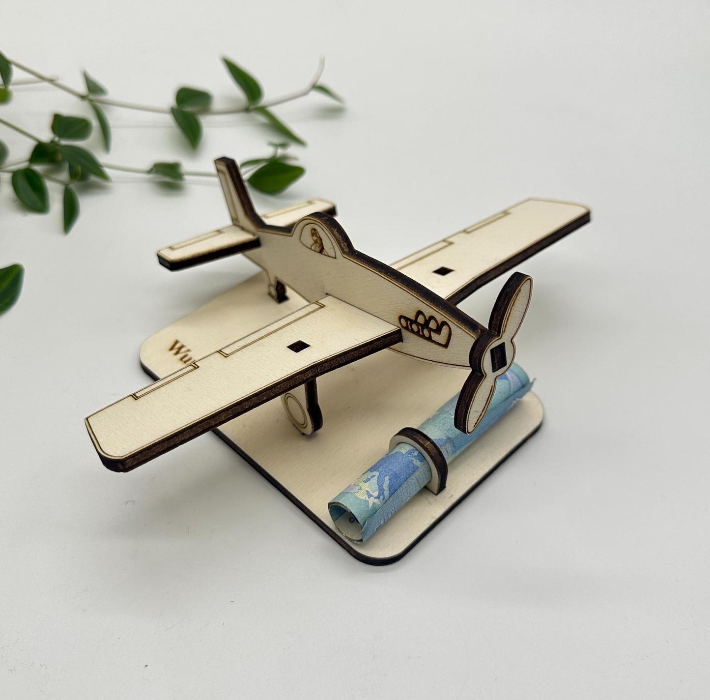 Personalisiertes Geldgeschenk Flugzeug aus Holz | Geschenk für Piloten, Flugbegeisterte | Geldschein-Halter für Flugschein, Rundflüge