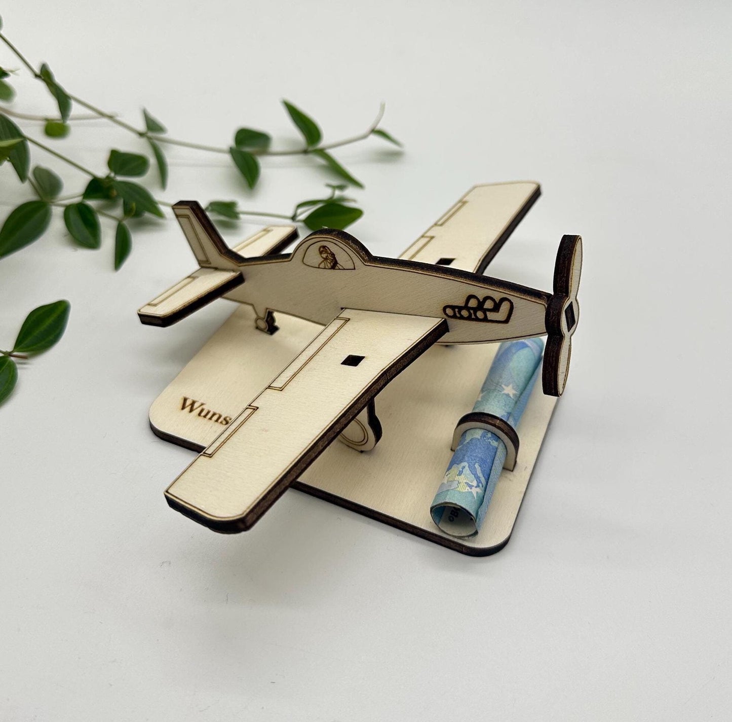 Personalisiertes Geldgeschenk Flugzeug aus Holz | Geschenk für Piloten, Flugbegeisterte | Geldschein-Halter für Flugschein, Rundflüge