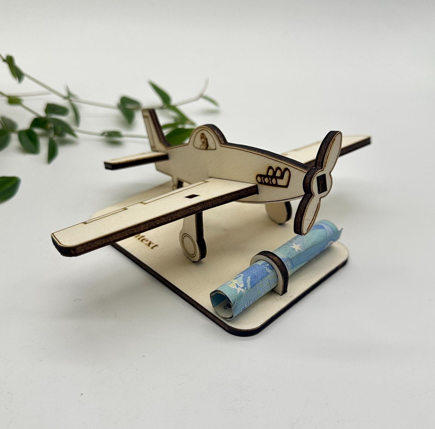 Personalisiertes Geldgeschenk Flugzeug aus Holz | Geschenk für Piloten, Flugbegeisterte | Geldschein-Halter für Flugschein, Rundflüge