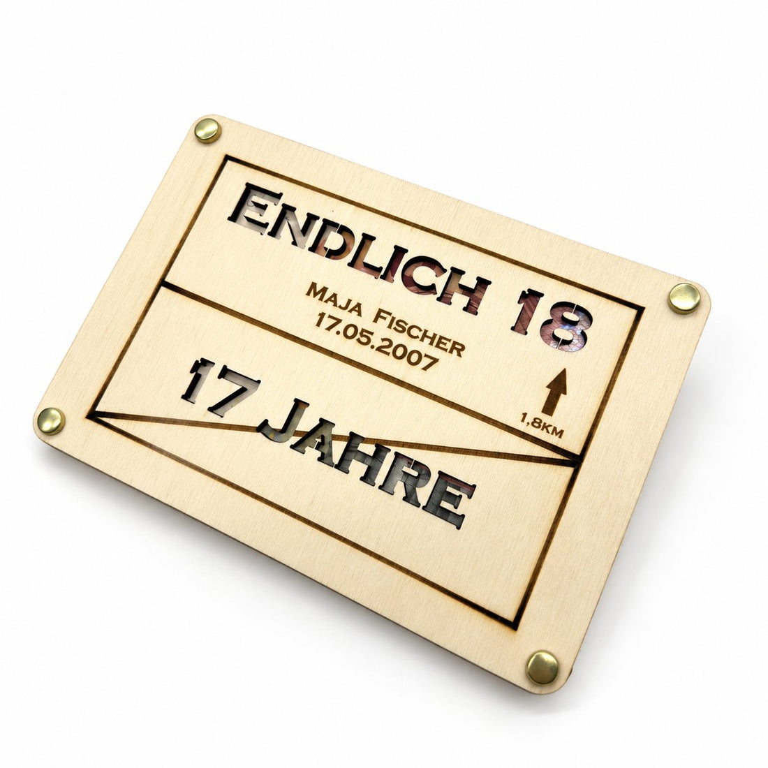 Holzschild Endlich 18 mit Countdown-Effekt als Geldgeschenk zum 18. Geburtstag