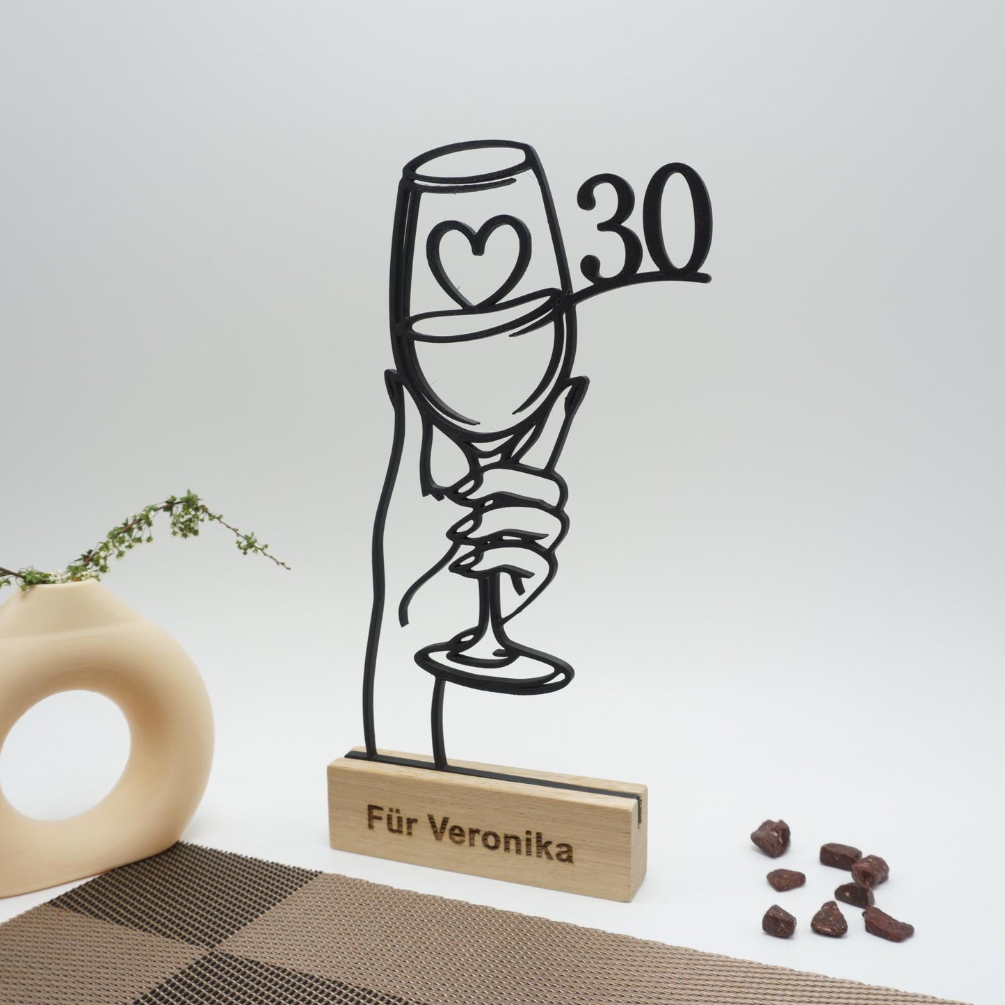 Line Art Weinglas Geschenk für Freundin Geburtstag