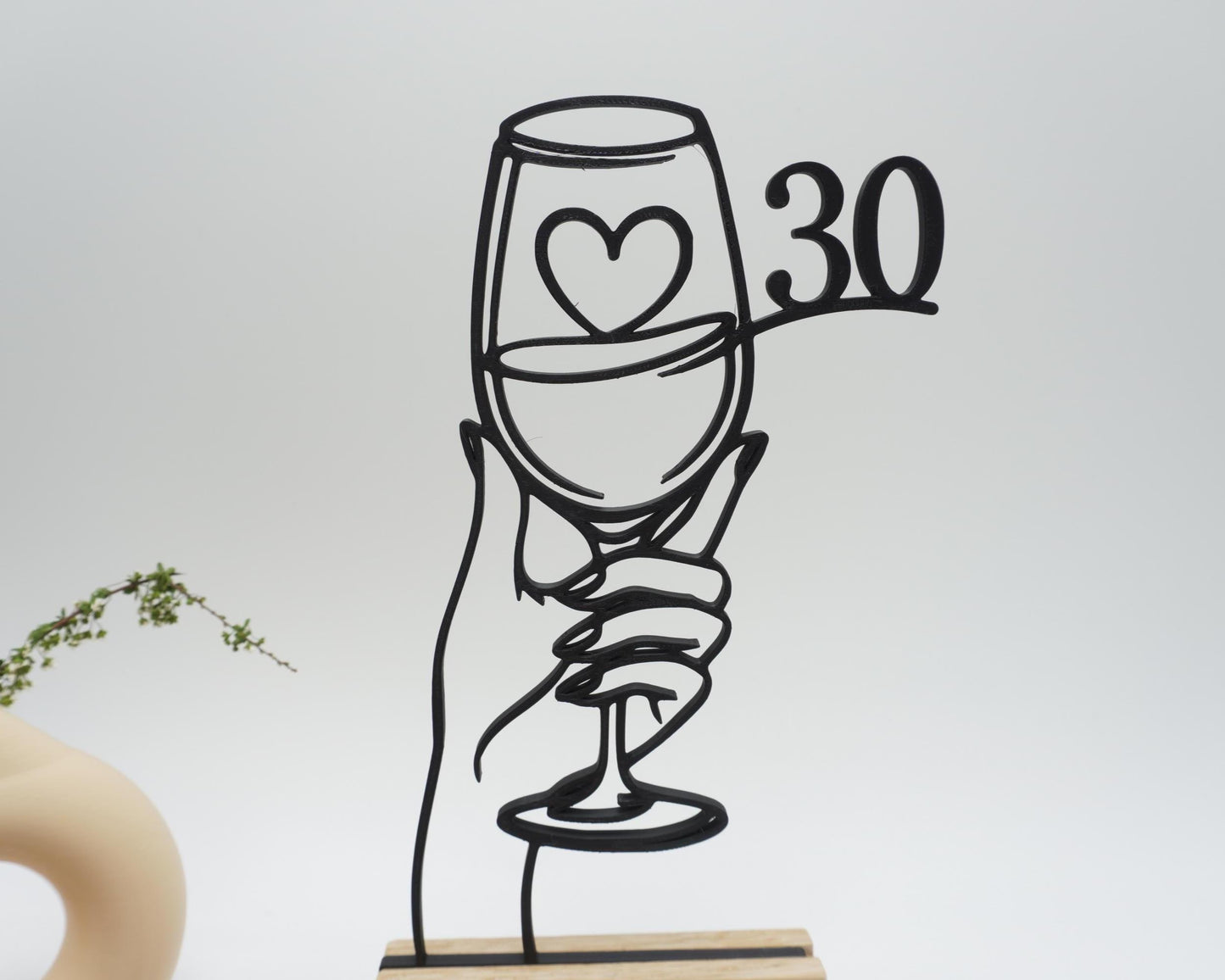 Weinglas Line Art Dekoration als Geburtstagsgeschenk