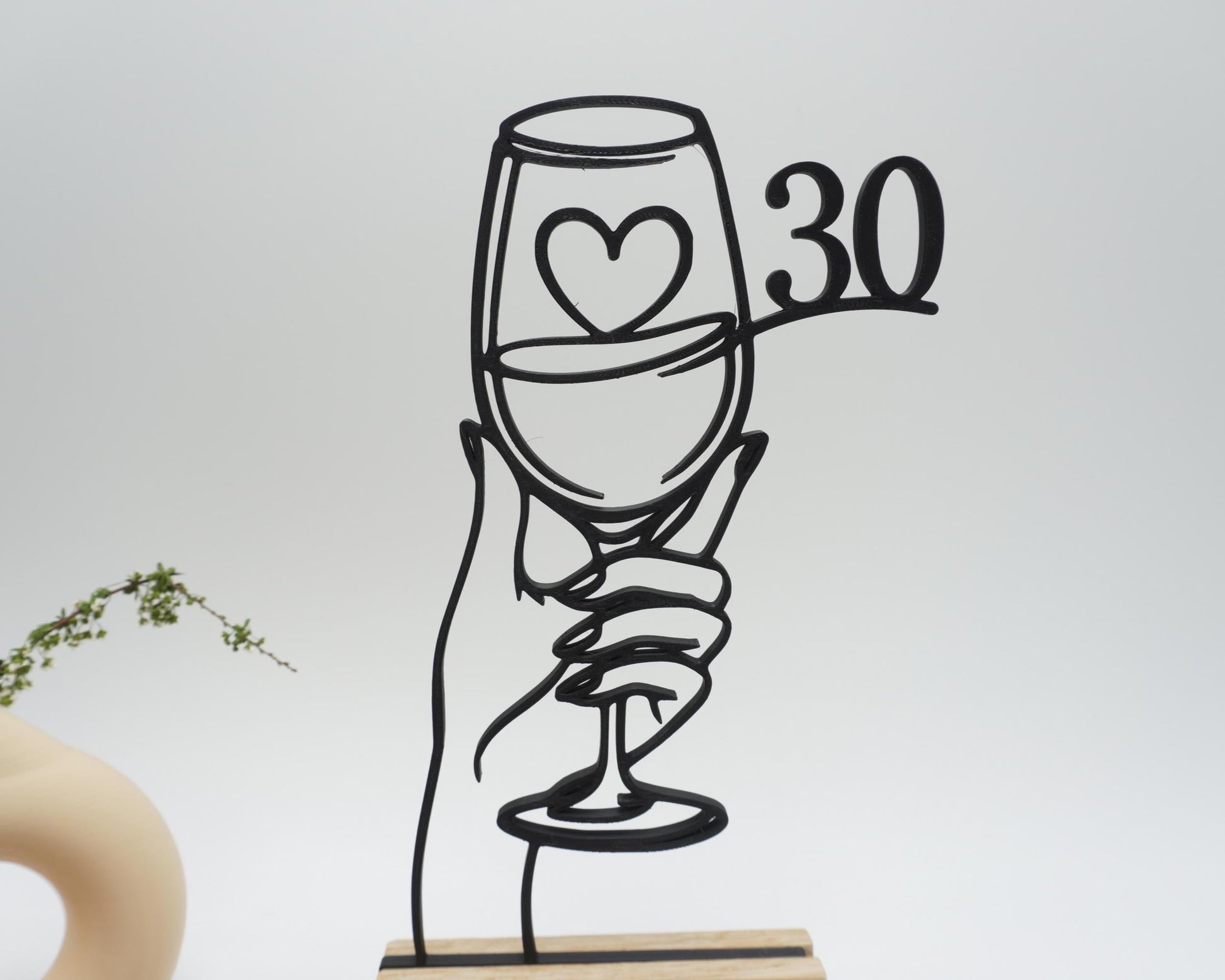 Weinglas Line Art Dekoration als Geburtstagsgeschenk