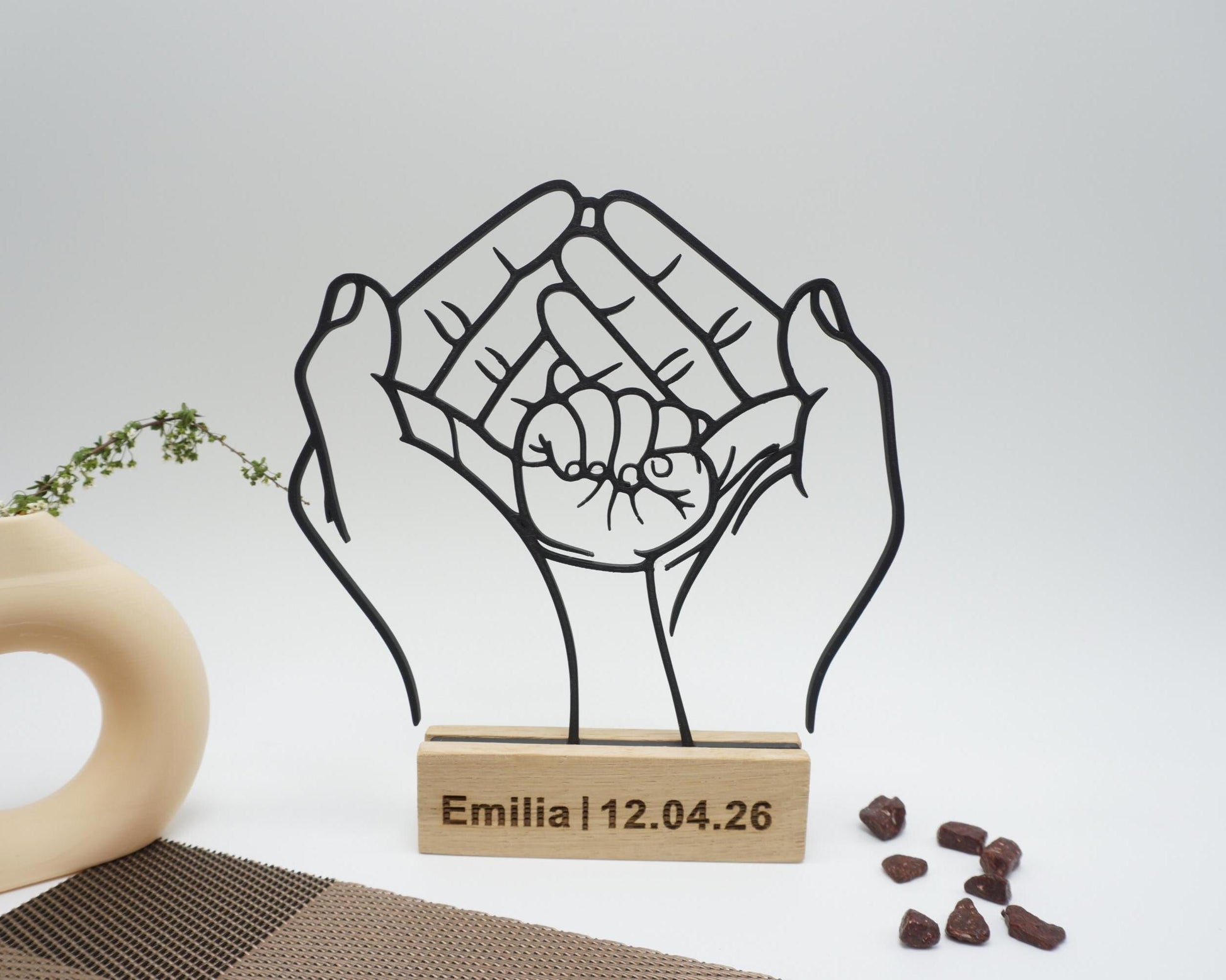 Geschenk Taufe Baby Hände Design personalisiert