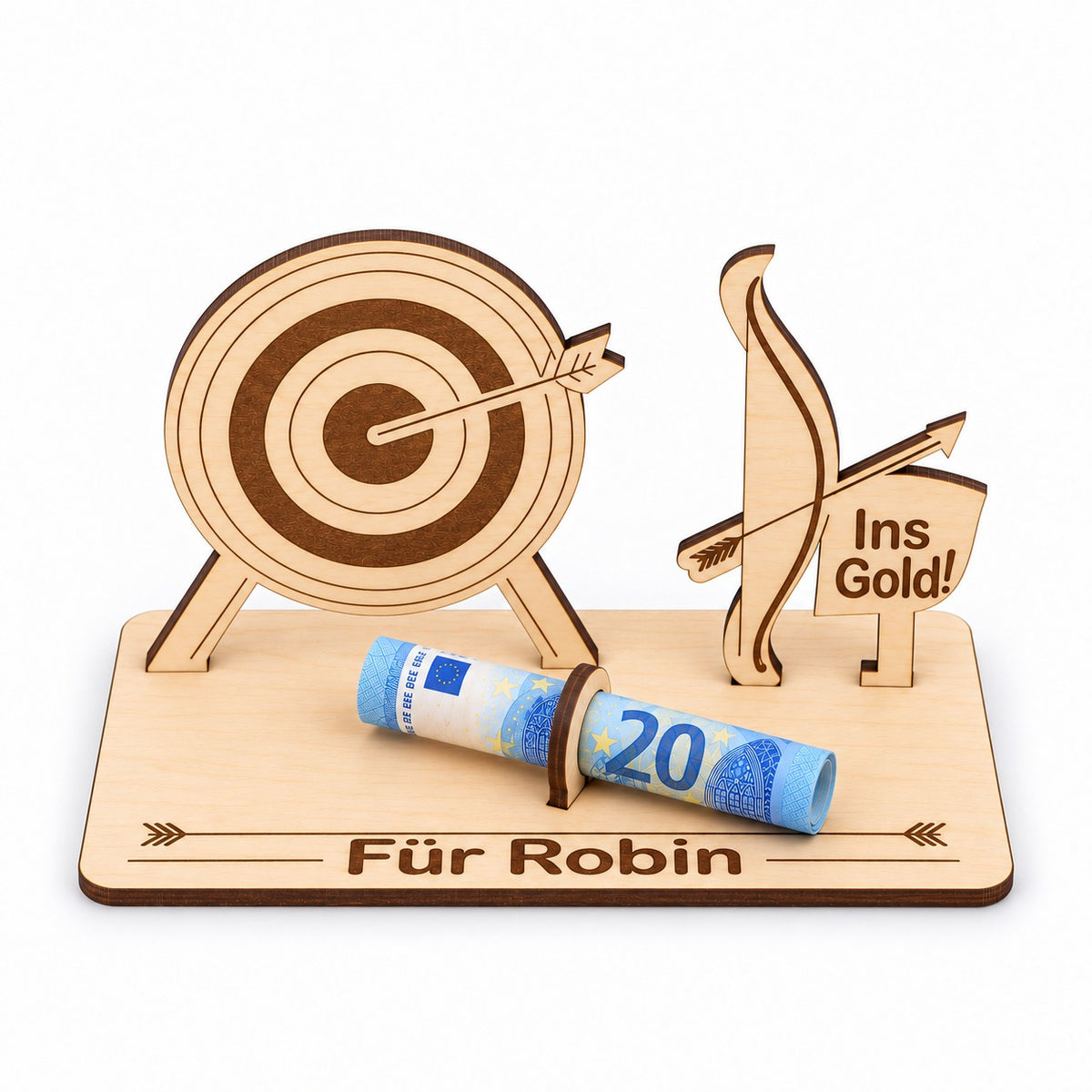 Bogenschießen Geschenk mit graviertem Namen, Ansicht von oben