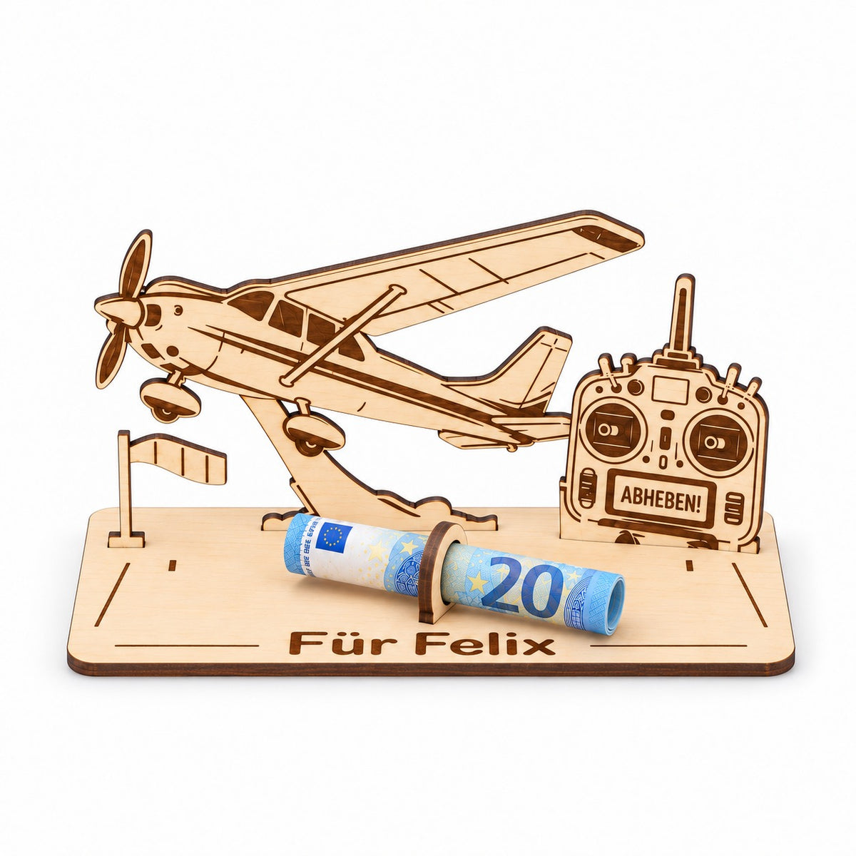 Geschenk für Modellflieger: RC-Flugzeug aus Holz mit Fernsteuerung Abheben und Gravur Für Felix