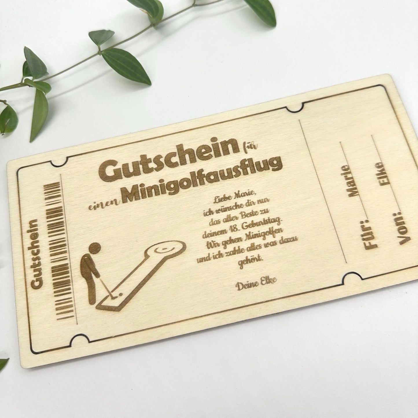 Holzgutschein Minigolf-Ausflug KreativoBasteln