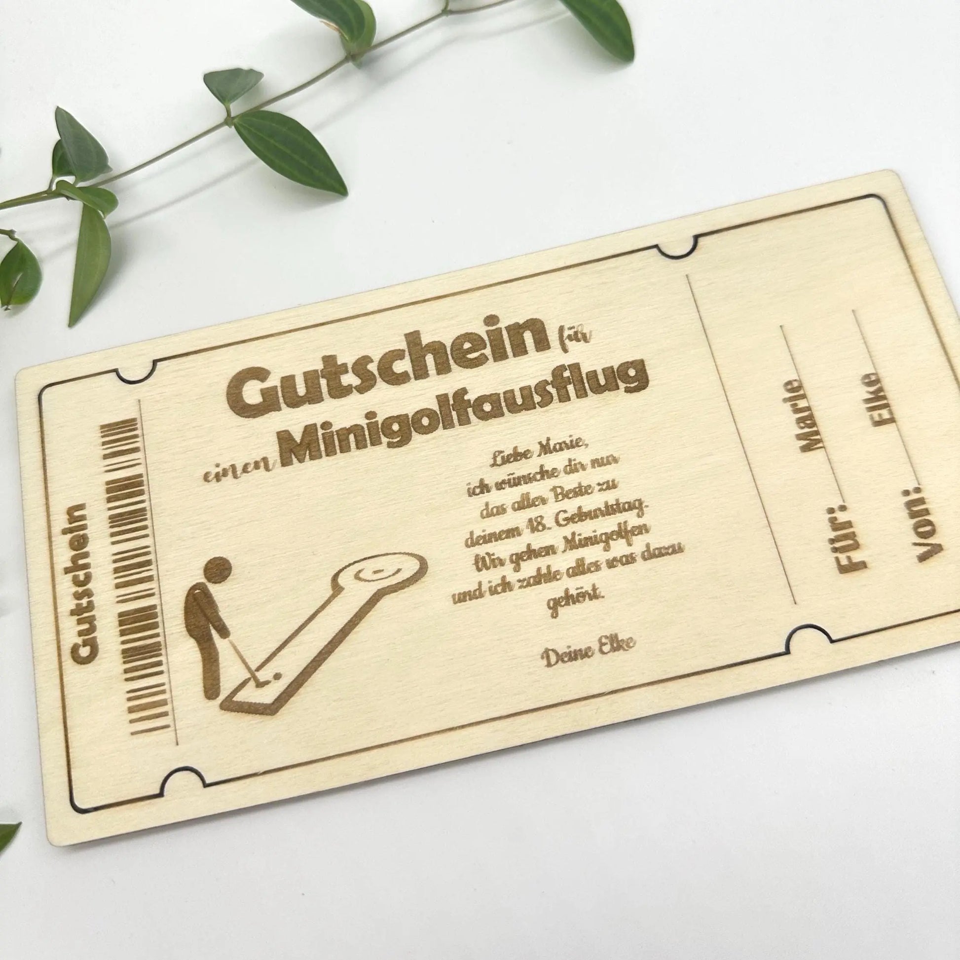 Holzgutschein Minigolf-Ausflug KreativoBasteln