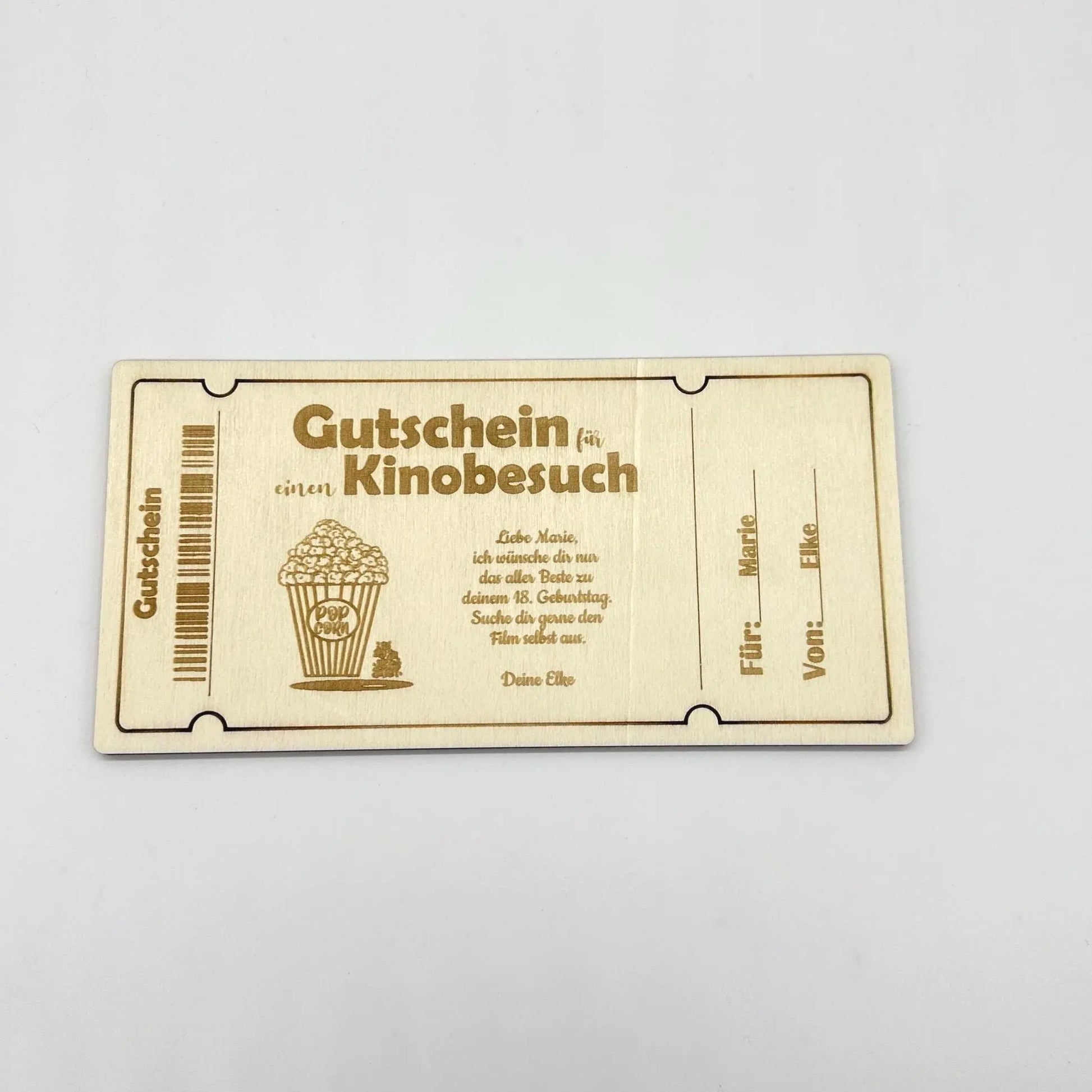 Holzgutschein für einen Kinobesuch KreativoBasteln