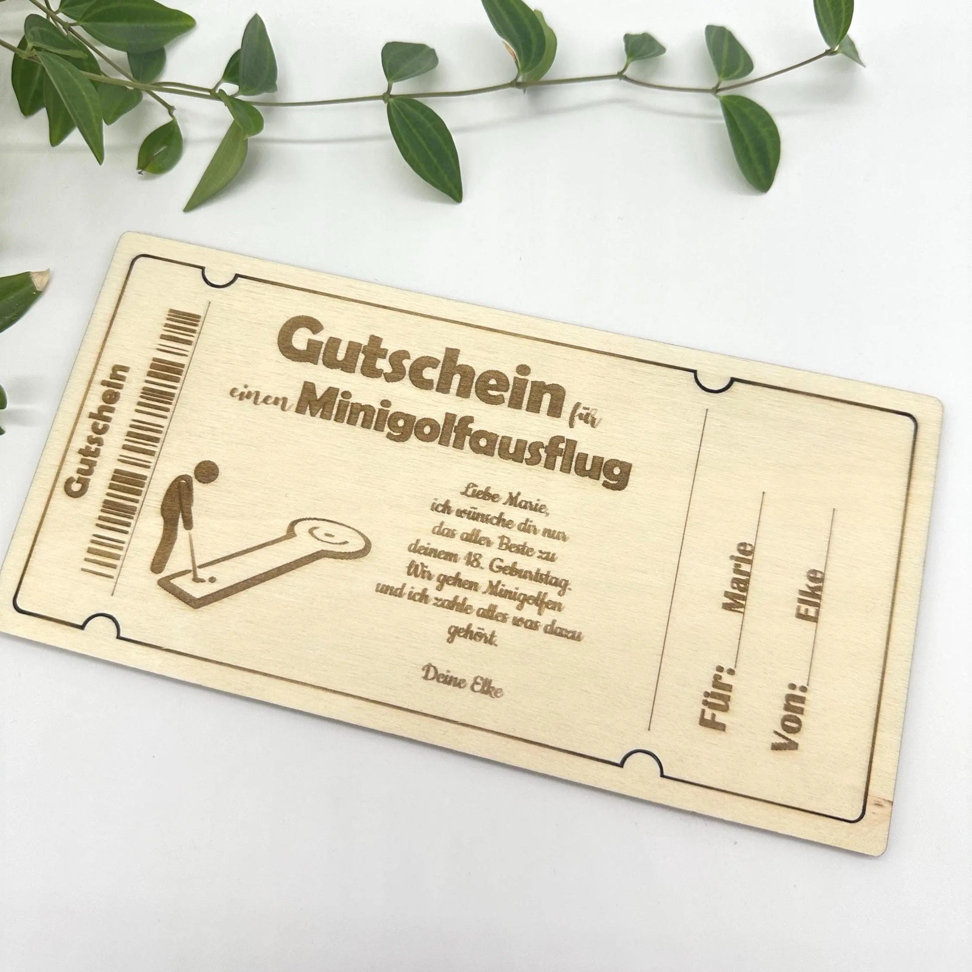 Holzgutschein Minigolf-Ausflug KreativoBasteln
