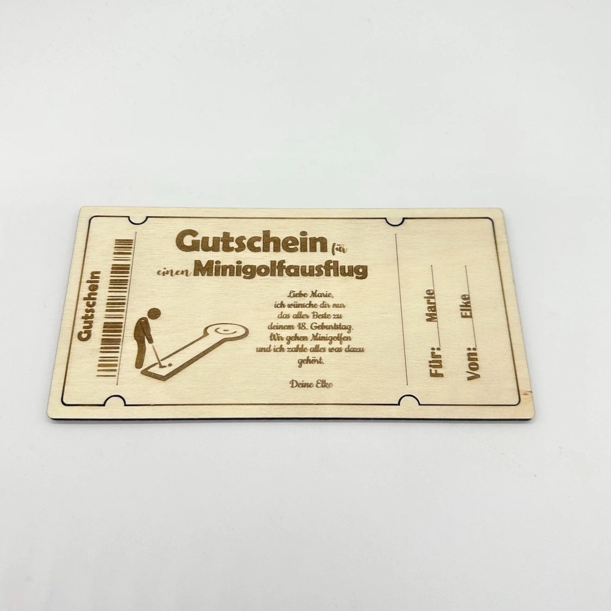 Holzgutschein Minigolf-Ausflug KreativoBasteln