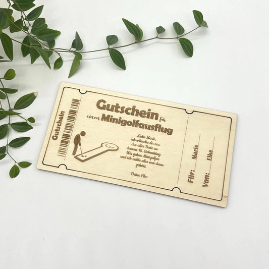 Holzgutschein Minigolf-Ausflug KreativoBasteln