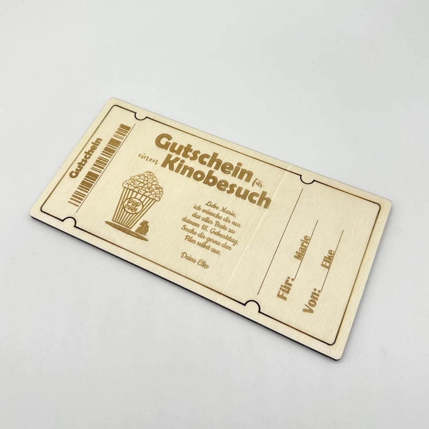 Holzgutschein für einen Kinobesuch KreativoBasteln