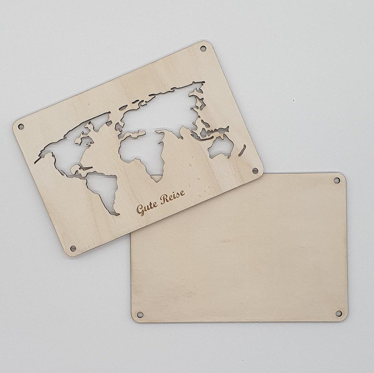Weltkarte „Gute Reise“ aus Holz