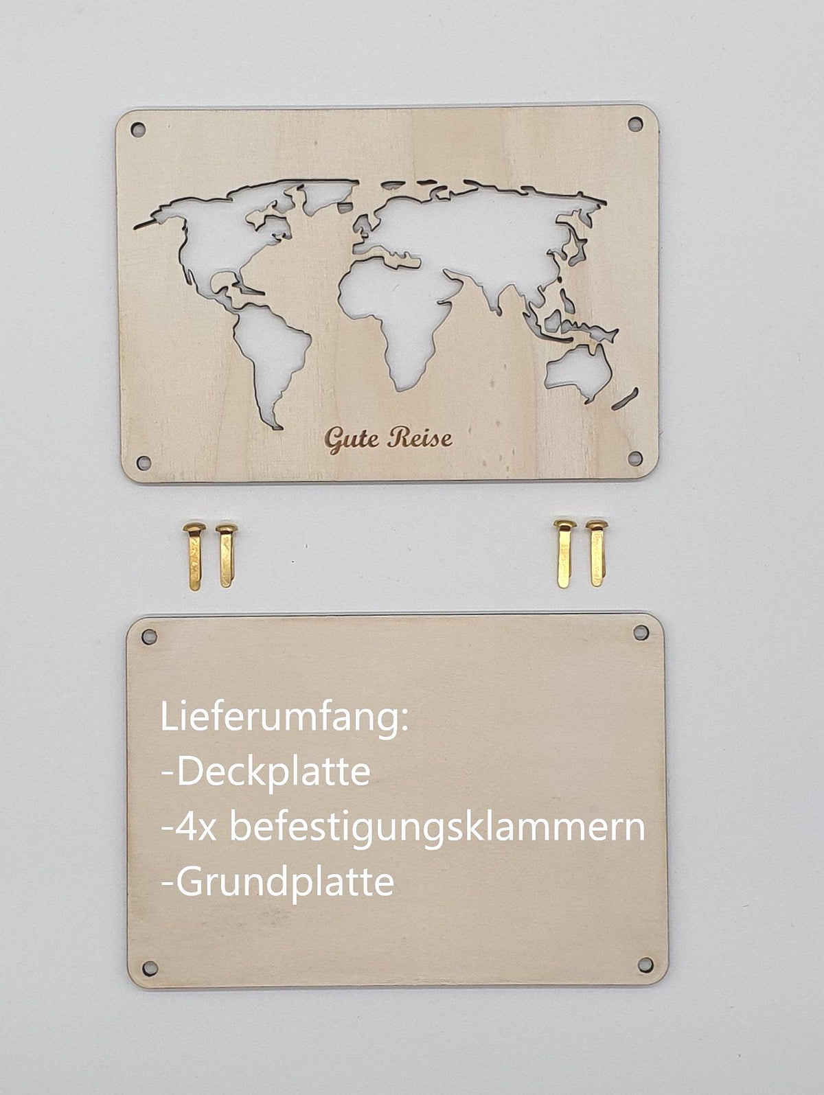 Weltkarte „Gute Reise“ aus Holz
