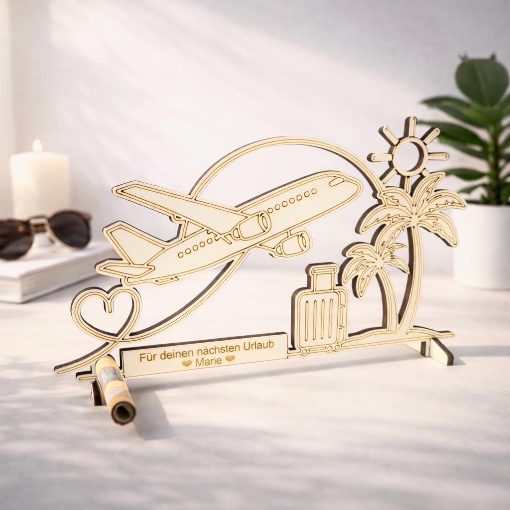 Geldgeschenk Urlaub mit Flugzeug & Palmen