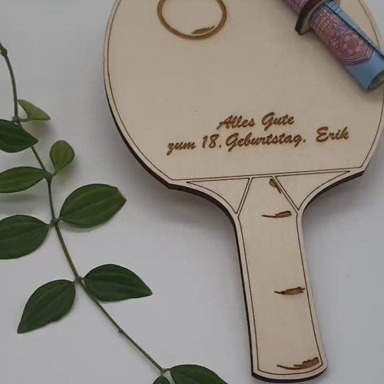 Personalisierbarer Tischtennisschläger aus Holz | Geldgeschenk personalisiert