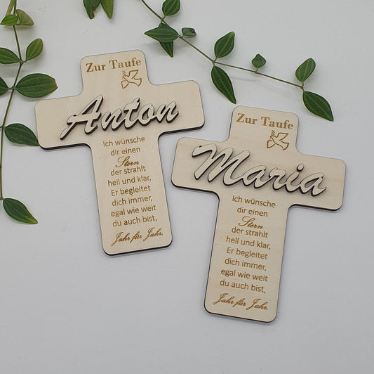 Personalisierbares Taufkreuz aus Holz