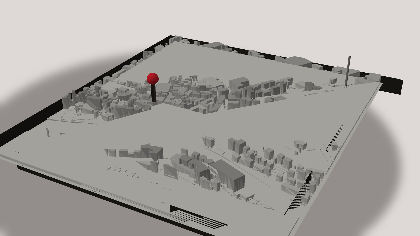 Gerahmte 3D-Stadtkarte in Dreiviertelansicht, die die Tiefe des Reliefs zeigt