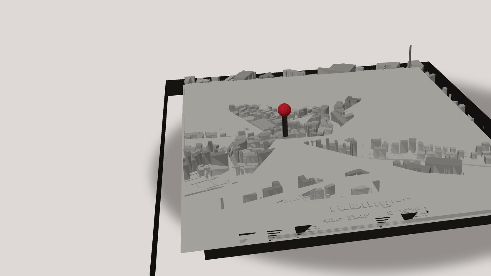 Gerahmte 3D-Stadtkarte an einer hellen Wand